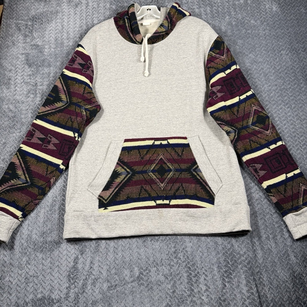 ANKAS Art Ecuador Hoodie Large Wool Cotton Gray Aztec Tribal Southwest Pullover